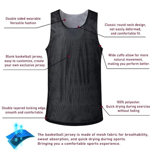 Men's Reversible Basketball Jersey Blank Mensh Jersey Team Uniform Custom Basketball Shirts XS-XXL