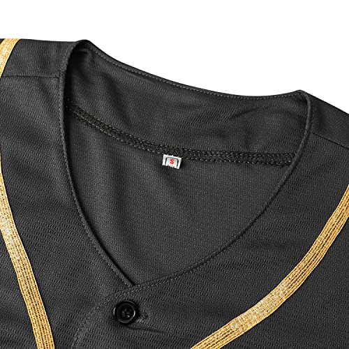 Blank Jersey Plain Hipster Hip Hop for Men Button-Down Baseball Jersey Short Sleeve Shirt