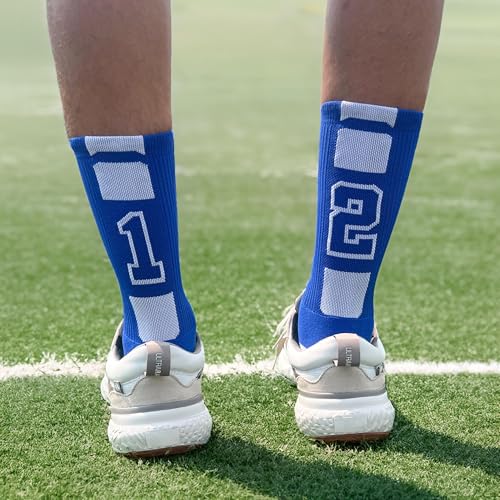 Custom Team Number Crew Socks | Youth & Adult Athletic Socks Blue | Choose Your Number