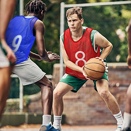 24 Pcs Nylon Mesh Pinnies with Numbers Scrimmage Jerseys for Scrimmage Vest Soccer Bibs for Youth Adult with Carry Bag