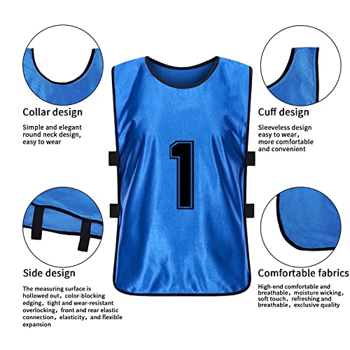 Scrimmage Training Vest Team Sports Pinnies Reversible Numbered Soccer Team Pennies Kids Youth Adult Jerseys (24 Pack)