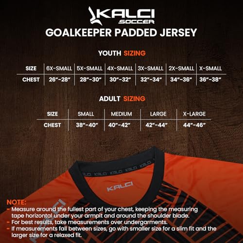 Hidden Chest Padding Soccer Goalie Jersey Youth & Adult. Long Sleeves Elbow Padded Goalkeeper Shirt for Boys & Girls