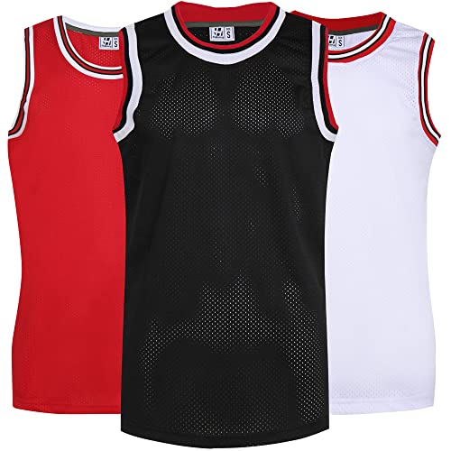 Pack of 3 Men's Basketball Jerseys Mesh Athletic Team Sports Uniforms Hip Hop Shirts Tank Tops