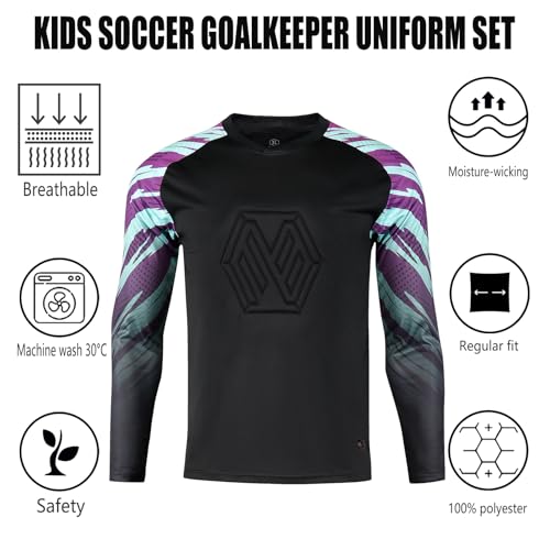 Soccer Goalie Jersey and Shorts Set for Boys,Long Sleeve Goalie Uniform Kit for Kids and Youth