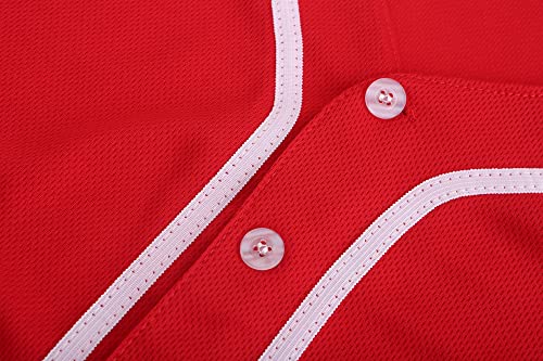 Mens Button Down Plain Baseball Jersey, Blank Softball Team Uniform, Hip Hop Hipster Short Sleeve Active Shirts