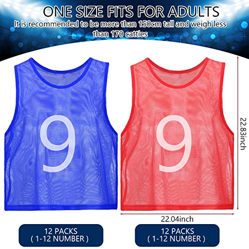 24 Pcs Nylon Mesh Pinnies with Numbers Scrimmage Jerseys for Scrimmage Vest Soccer Bibs for Youth Adult with Carry Bag