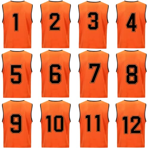 Soccer Sports Team Practice Pinnies Scrimmage Training Mesh Vests with Number-12 pcs Pack