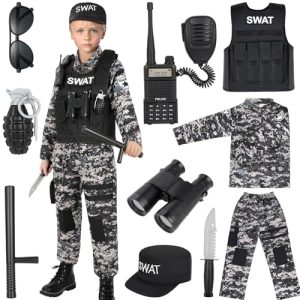 SWAT Police Costume for Kids, Kids Police Costume for Boys with SWAT Vest, Halloween Gifts for Boys 3-12
