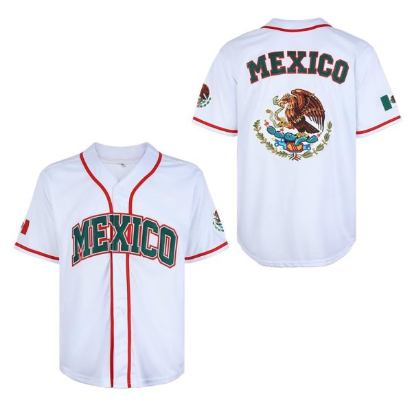 Men's Mexico Eagle Jersey Button Down Short Sleeve Hip Hop Baseball Jersey Stitched