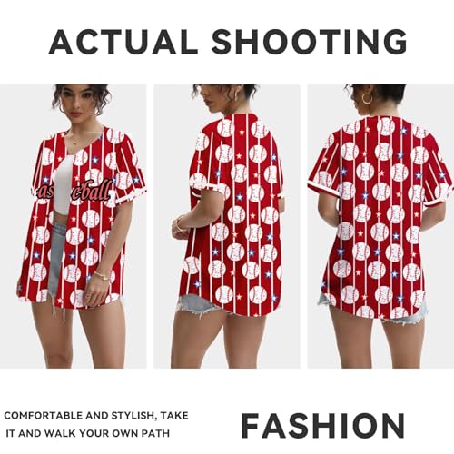 Womens Baseball Jersey Baseball Print Button Down Softball Jersey Game Day Baseball Mom Shirt Active Team Sports Uniforms