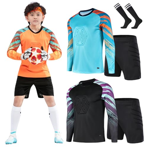 Soccer Goalie Jersey and Shorts Set for Boys,Long Sleeve Goalie Uniform Kit for Kids and Youth