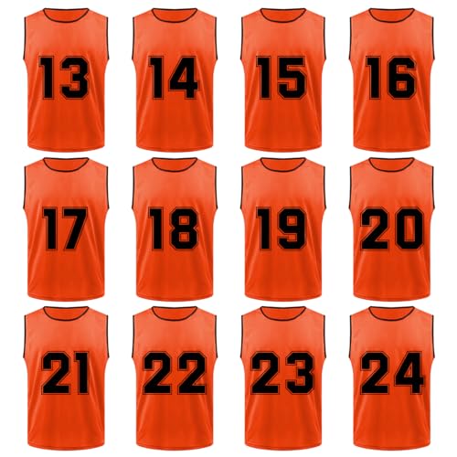 12-Pack Numbered Scrimmage Pinnies Sports Vests Team Practice Mesh Jerseys #13-24