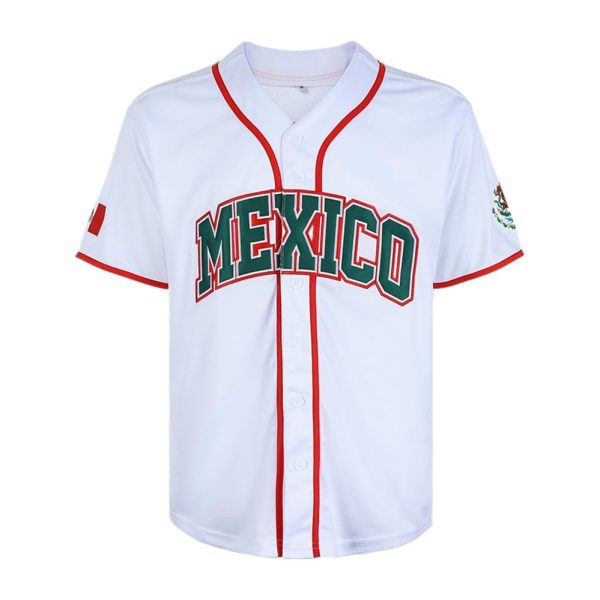 Men's Mexico Eagle Jersey Button Down Short Sleeve Hip Hop Baseball Jersey Stitched