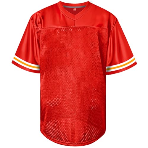 Men Blank Plain Football Jersey, Adult Hip Hop Hipster Short Sleeve Mesh Pullover Shirts,Custom Uniforms for Party