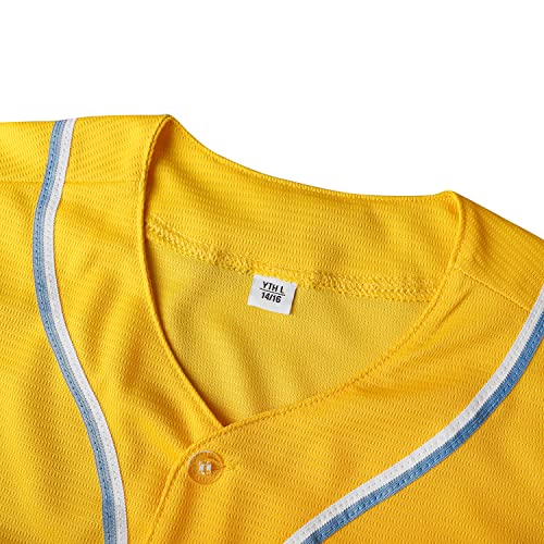 Youth Baseball Jersey Kids Button Down Short Sleeve Solid Color T-Shirt for School, PE, League Team Uniform