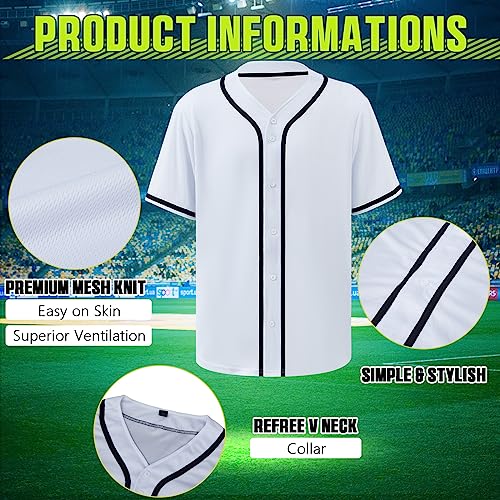 4 Pcs Baseball Jersey Men Jersey Blank Plain Button Down Baseball Jersey Short Sleeve Jersey Team for Hipster