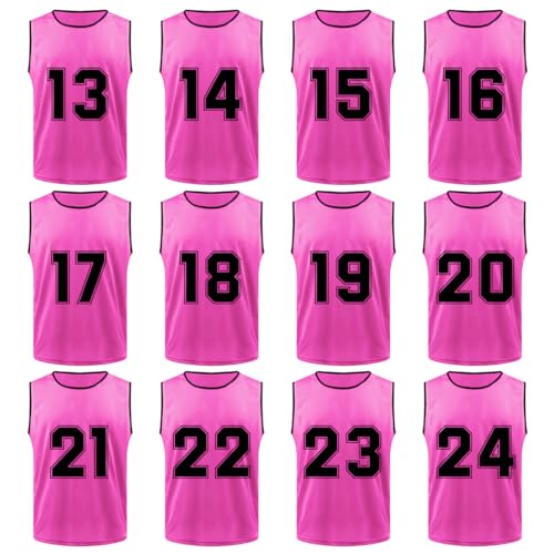 12-Pack Numbered Scrimmage Pinnies Sports Vests Team Practice Mesh Jerseys #13-24