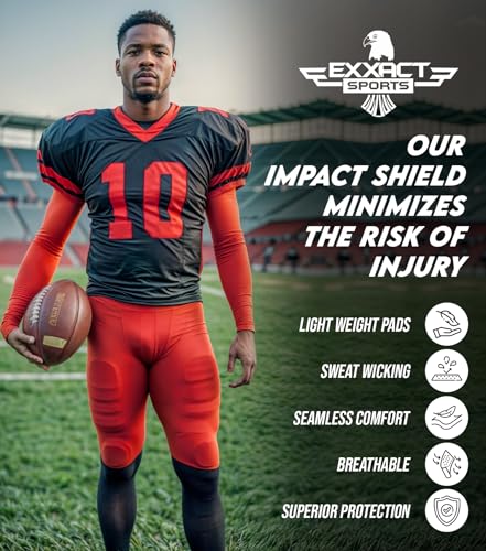 Elite 6-Pad Adult Padded Football Shirt with Chest, Shoulder, Ribs & Spine Protection, Mens Football Padded Compression Shirt