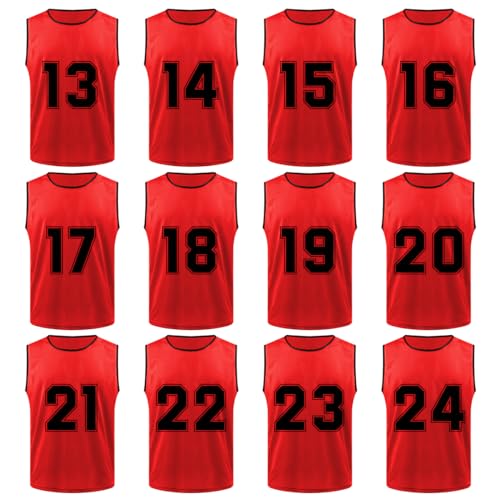 12-Pack Numbered Scrimmage Pinnies Sports Vests Team Practice Mesh Jerseys #13-24