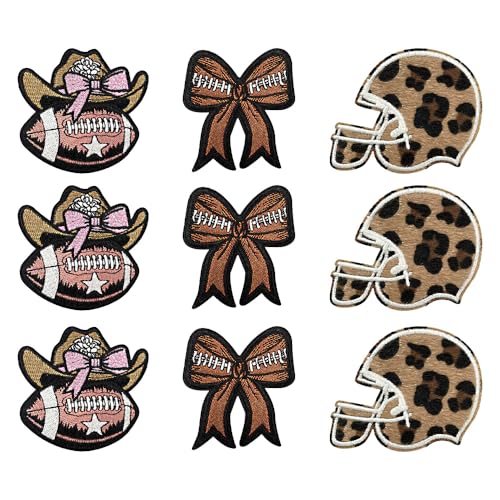 NOIAFZY 9pcs Denim Rugby Element Iron-on Cloth Patches, Embroidered Applique for Rugby Team Uniforms, DIY Backpack Decoration,