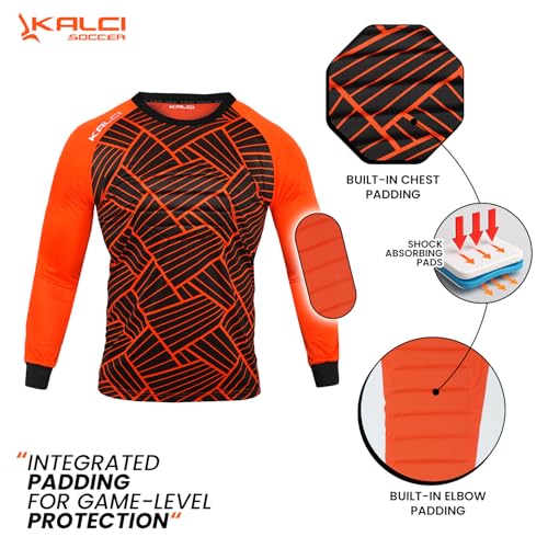 Hidden Chest Padding Soccer Goalie Jersey Youth & Adult. Long Sleeves Elbow Padded Goalkeeper Shirt for Boys & Girls