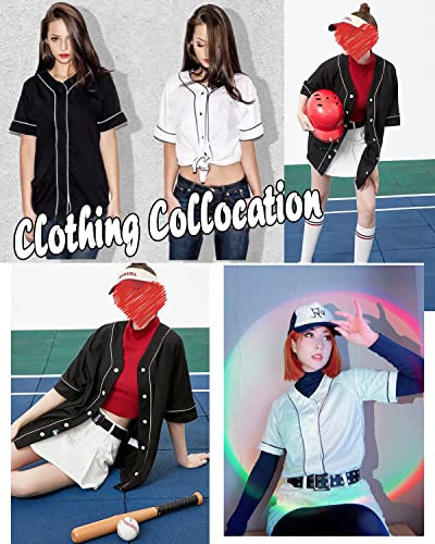 Women Baseball Jersey Softball Shirt Button Down Short Sleeve T-Shirts V-Neck Tops Hip Hop Sports Clothes