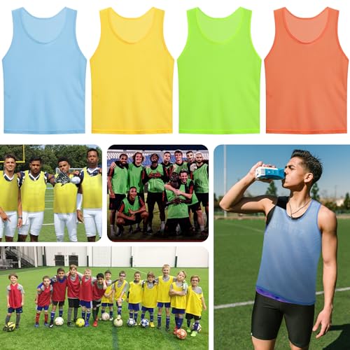 Scrimmage Team Practice Vests Sports Pinnies Soccer Training Basketball Nylon Mesh Jerseys for Child & Adult(12 Pack)
