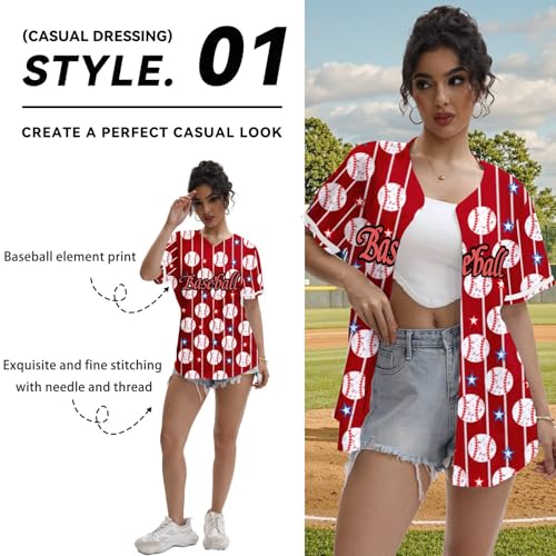 Womens Baseball Jersey Baseball Print Button Down Softball Jersey Game Day Baseball Mom Shirt Active Team Sports Uniforms