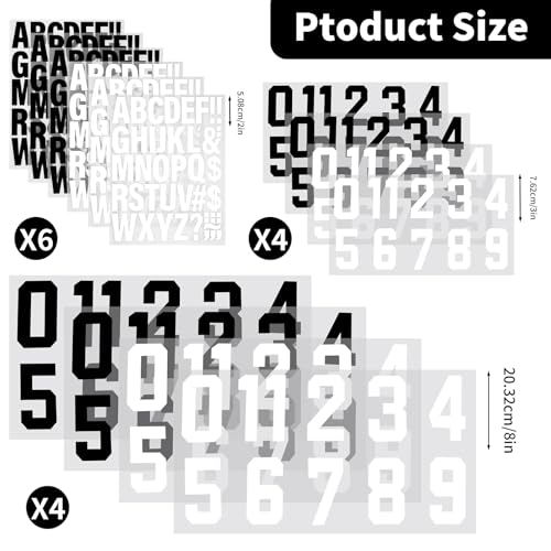 358 Pcs Iron on Letters and Numbers, 8 Inch and 3 Inch Heat Transfer Numbers with 2 Inch iron on letters for clothing, Jersey