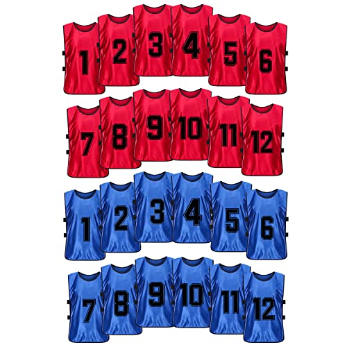 Scrimmage Training Vest Team Sports Pinnies Reversible Numbered Soccer Team Pennies Kids Youth Adult Jerseys (24 Pack)