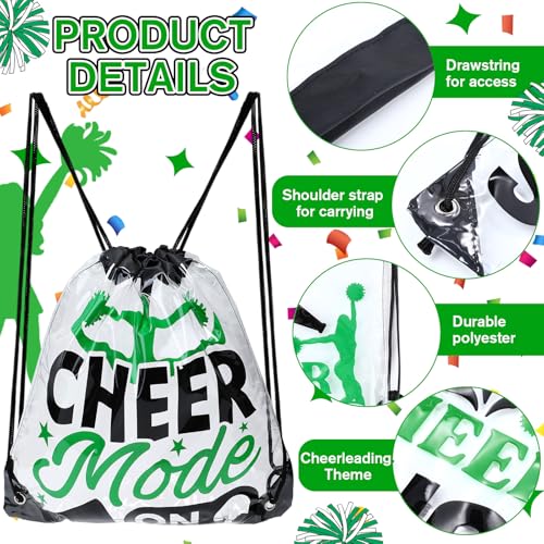 24 Pcs Cheer Drawstring Backpack Bulk Clear PVC Cheerleader Gym Storage Bags Gift for Sports Team Women Accessories (Green)