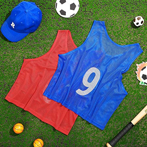 24 Pcs Nylon Mesh Pinnies with Numbers Scrimmage Jerseys for Scrimmage Vest Soccer Bibs for Youth Adult with Carry Bag